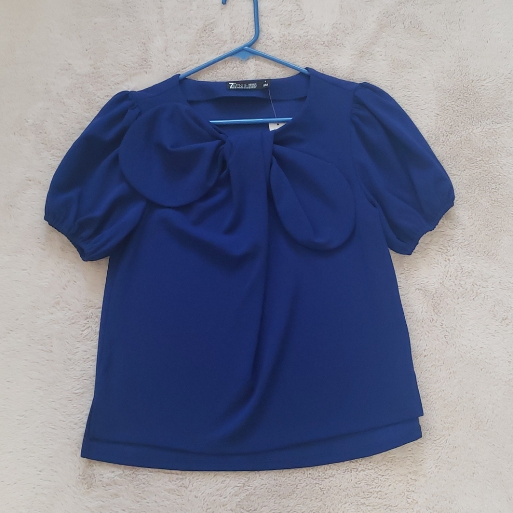 Blue Blouse with Bow
